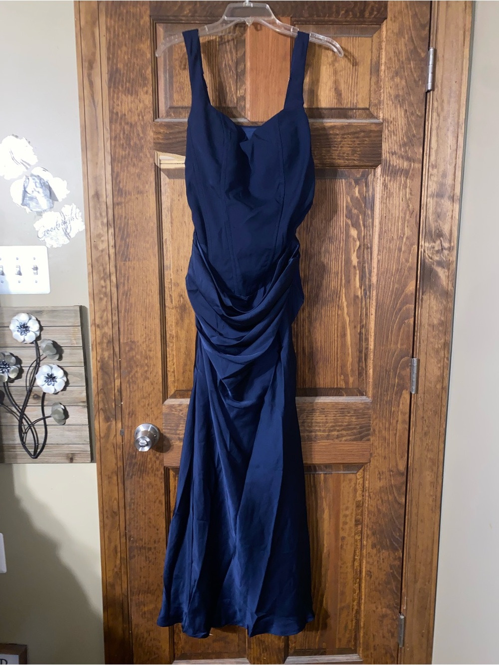 Navy Sleeveless Ruched Evening Dress